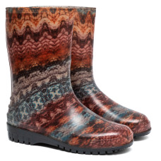 Women's Short Wellies with print, Brown lace