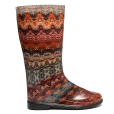 Women's High Wellies with print, Brown lace