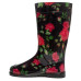 Women's High Wellies with print, Roses on black