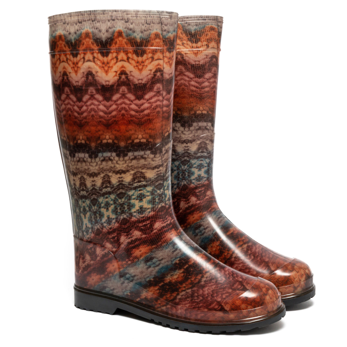 Women's High Wellies with print, Brown lace