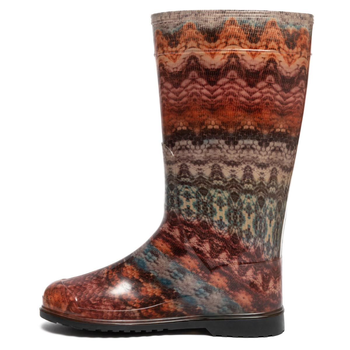 Women's High Wellies with print, Brown lace