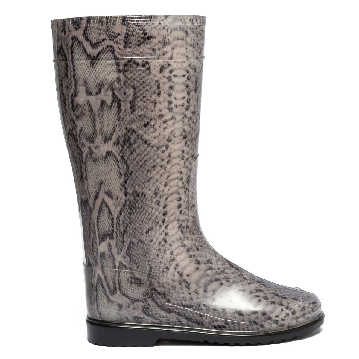 Women's High Wellies with print, Silver Pythonprint