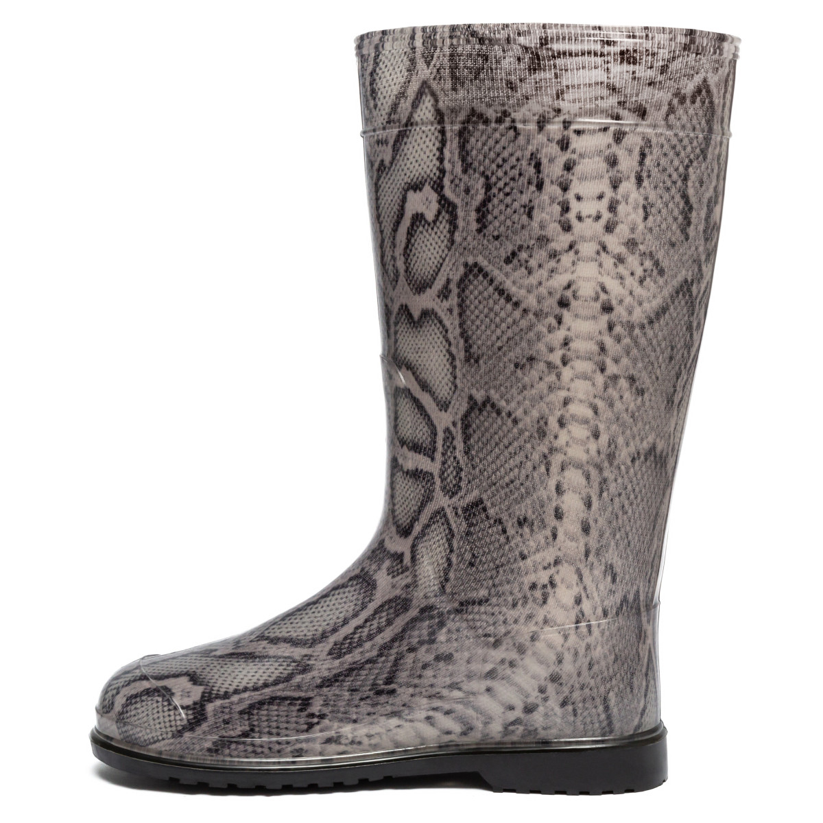 Women's High Wellies with print, Silver Pythonprint