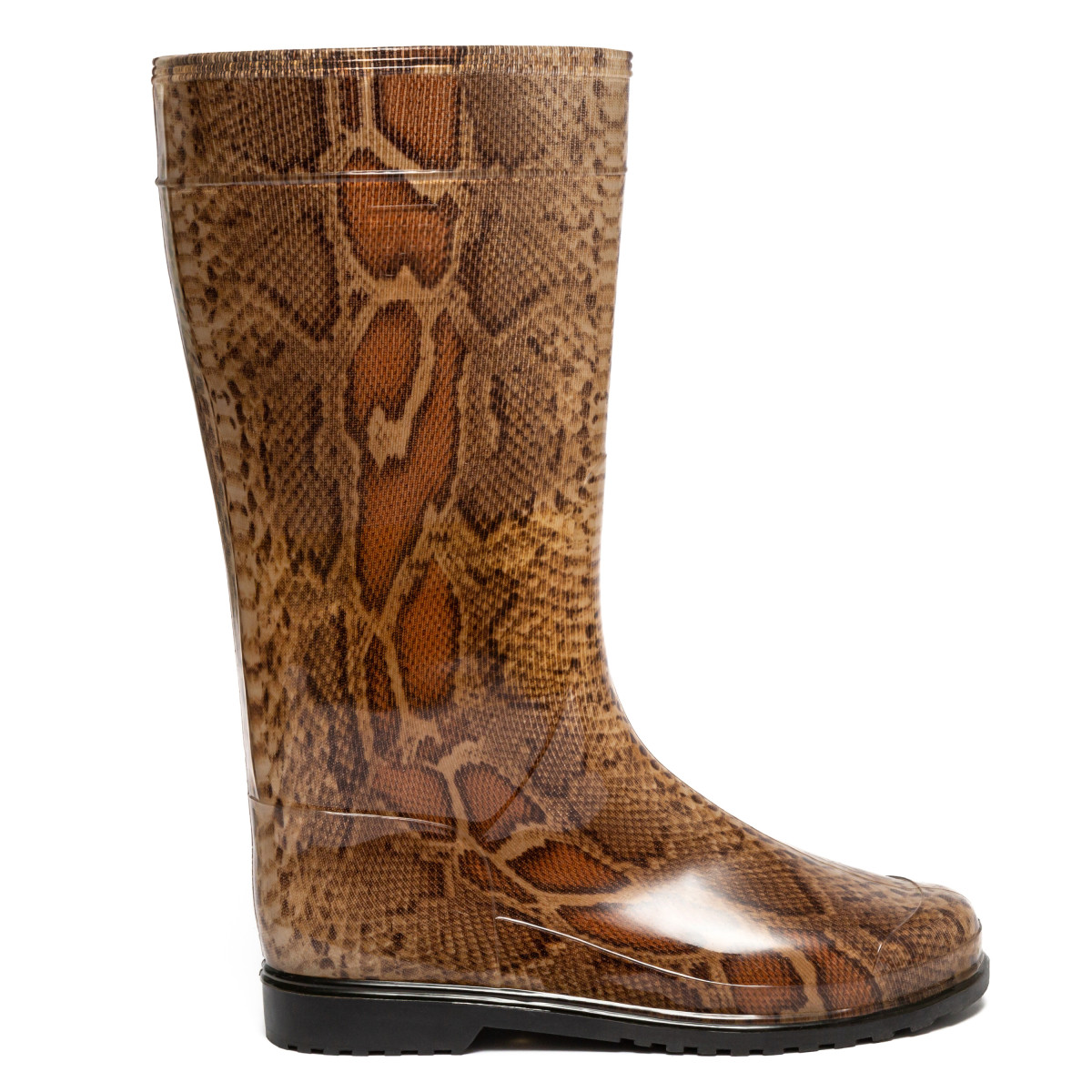 Women's High Wellies with print, Brown Pythonprint